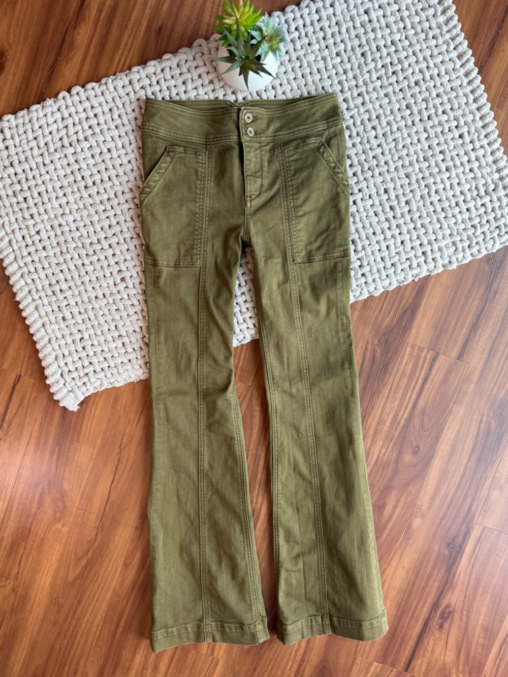 Anthropologie | Pilcro and the Letterpress High-Rise Bootcut Pants in Olive | 26